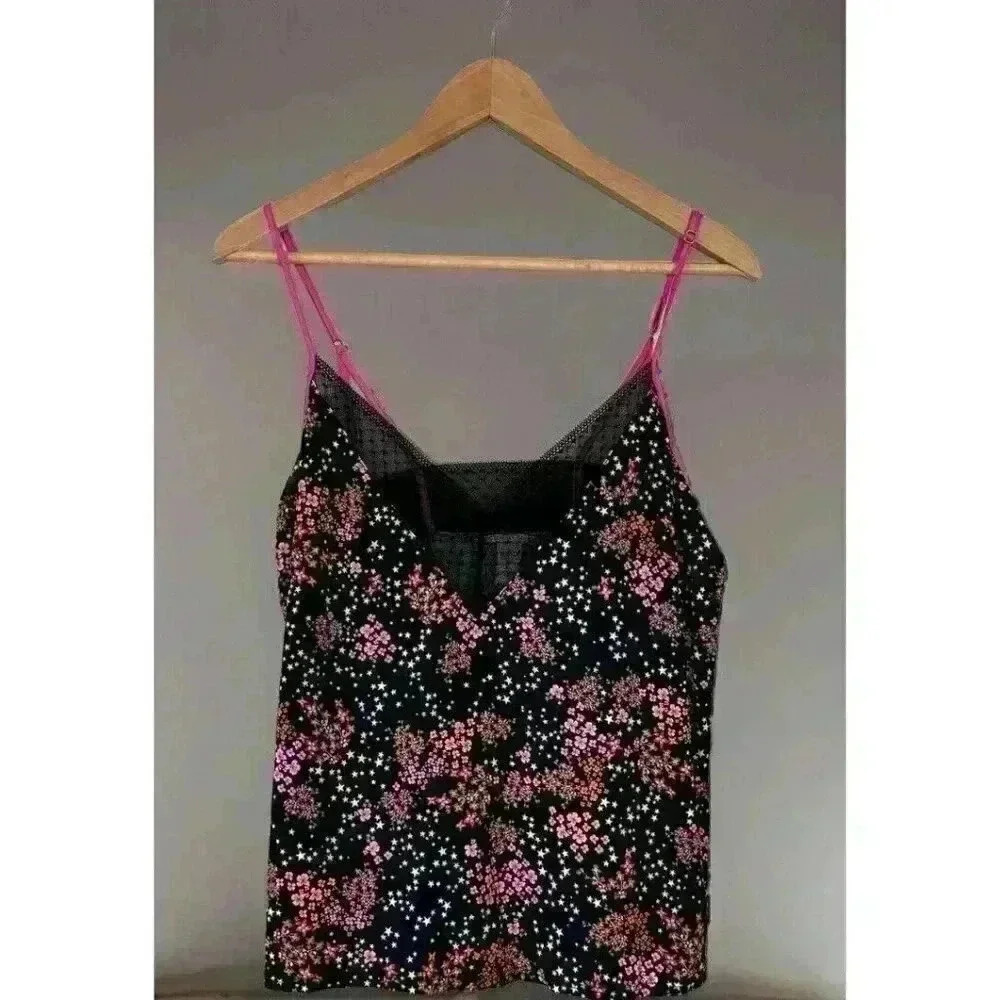 Victorias Secret Lightweight Floral Camisole Top Size Large Black Pink